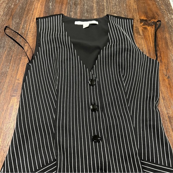 DVF Black White Pin stripe sleeveless Gilet Dress 4 button up v neck - Picture 5 of 16